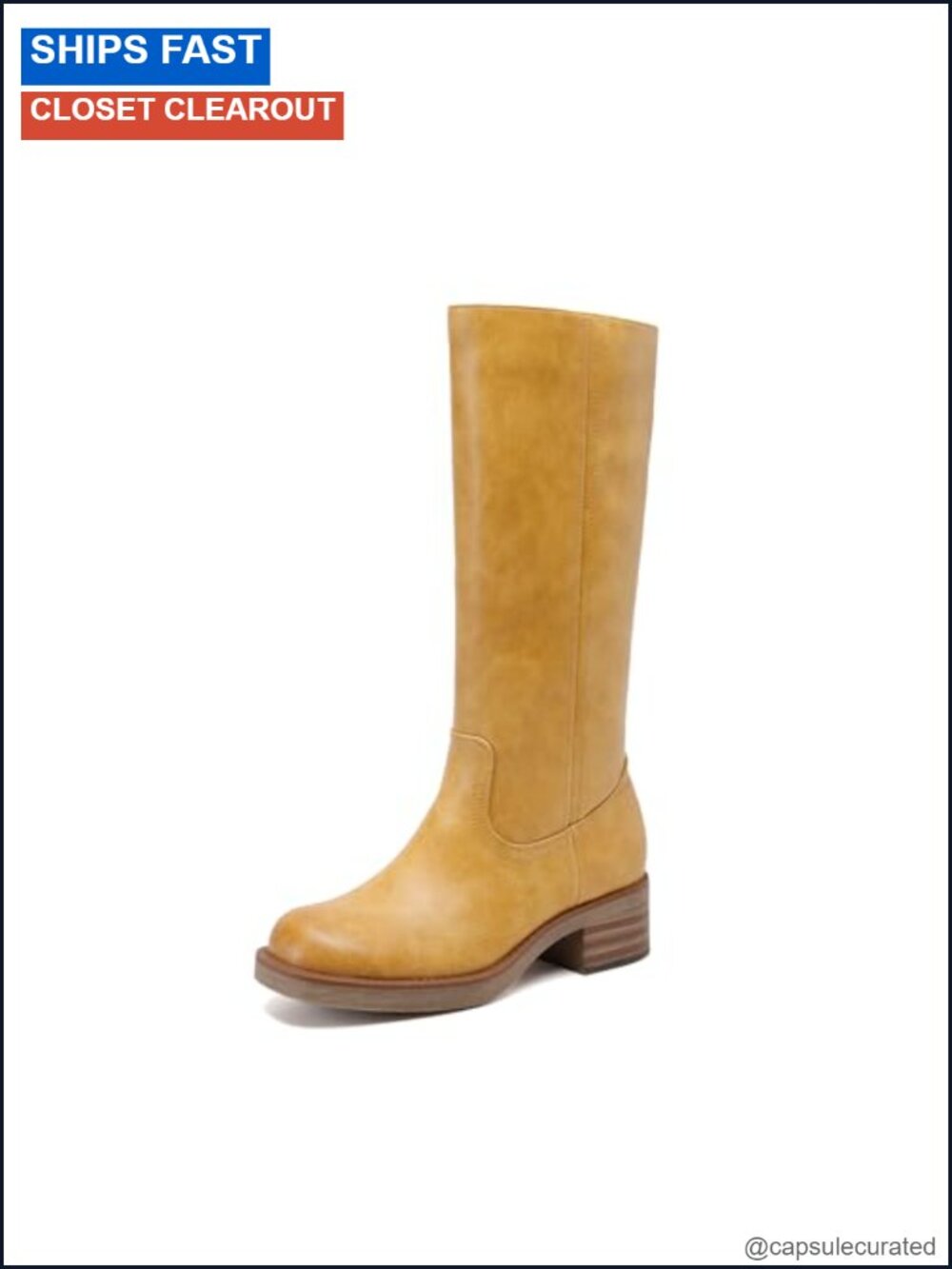 Women's Square Toe Platform Chunky Heel Knee High Riding Boots Faux Leather